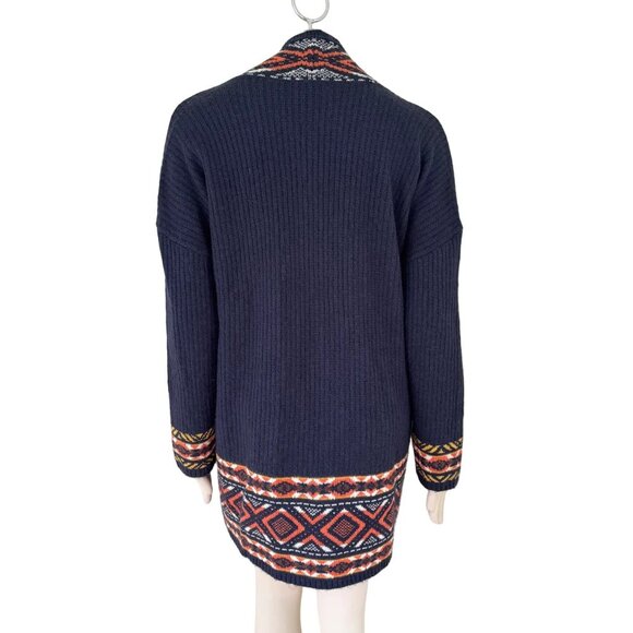 LUCKY BRAND Open Front Cardigan Sweater Coat  Aztec Geometric Bohemian  SZ L - Picture 6 of 11